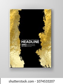 Vector Black and Gold Design Templates for Brochures, Flyers, Mobile Technologies, Applications, Online Services, Typographic Emblems, Logo, Banners and Infographic. Golden Abstract Modern Background.