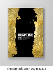 Vector Black and Gold Design Templates for Brochures, Flyers, Mobile Technologies, Applications, Online Services, Typographic Emblems, Logo, Banners and Infographic. Golden Abstract Modern Background.