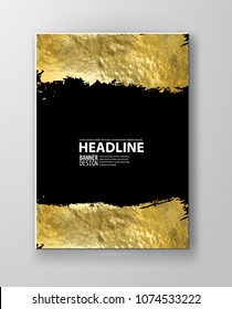 Vector Black and Gold Design Templates for Brochures, Flyers, Mobile Technologies, Applications, Online Services, Typographic Emblems, Logo, Banners and Infographic. Golden Abstract Modern Background.