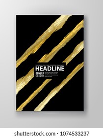Vector Black and Gold Design Templates for Brochures, Flyers, Mobile Technologies, Applications, Online Services, Typographic Emblems, Logo, Banners and Infographic. Golden Abstract Modern Background.