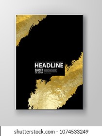 Vector Black and Gold Design Templates for Brochures, Flyers, Mobile Technologies, Applications, Online Services, Typographic Emblems, Logo, Banners and Infographic. Golden Abstract Modern Background.