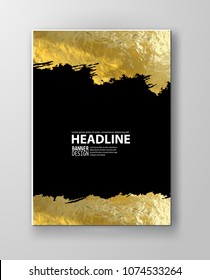 Vector Black and Gold Design Templates for Brochures, Flyers, Mobile Technologies, Applications, Online Services, Typographic Emblems, Logo, Banners and Infographic. Golden Abstract Modern Background.