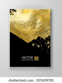 Vector Black and Gold Design Templates for Brochures, Flyers, Mobile Technologies, Applications, Online Services, Typographic Emblems, Logo, Banners and Infographic. Golden Abstract Modern Background.