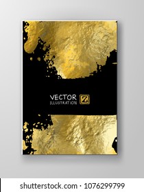 Vector Black and Gold Design Templates for Brochures, Flyers, Mobile Technologies, Applications, Online Services, Typographic Emblems, Logo, Banners and Infographic. Golden Abstract Modern Background.