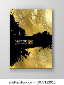 Vector Black and Gold Design Templates for Brochures, Flyers, Mobile Technologies, Applications, Online Services, Typographic Emblems, Logo, Banners. Golden Abstract Modern Background.