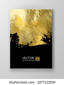 Vector Black and Gold Design Templates for Brochures, Flyers, Mobile Technologies, Applications, Online Services, Typographic Emblems, Logo, Banners. Golden Abstract Modern Background.