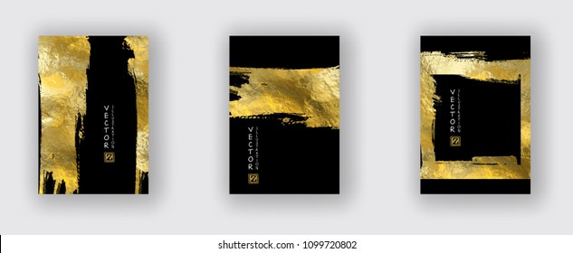 Vector Black and Gold Design Templates set for Brochures, Flyers, Mobile Technologies, Applications, Online Services, Typographic Emblems, Logo, Banners. Golden Abstract Modern Backgro