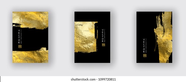 Vector Black and Gold Design Templates set for Brochures, Flyers, Mobile Technologies, Applications, Online Services, Typographic Emblems, Logo, Banners. Golden Abstract Modern Backgro