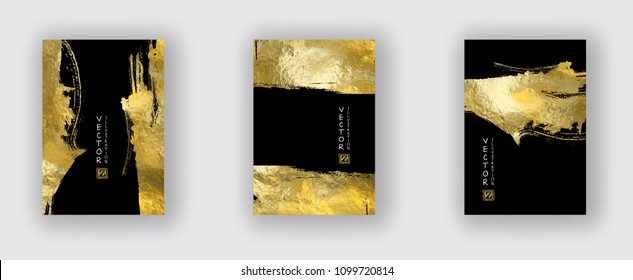 Vector Black and Gold Design Templates set for Brochures, Flyers, Mobile Technologies, Applications, Online Services, Typographic Emblems, Logo, Banners. Golden Abstract Modern Backgro