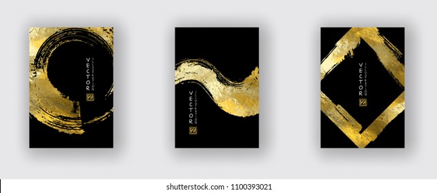 Vector Black and Gold Design Templates set for Brochures, Flyers, Mobile Technologies, Applications, Online Services, Typographic Emblems, Logo, Banners. Golden Abstract Modern Background.