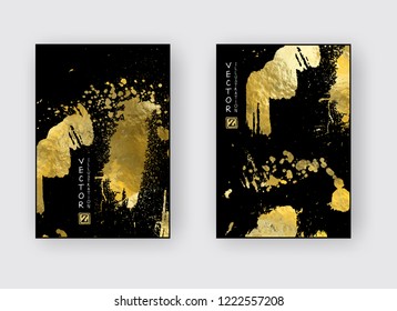 Vector Black and Gold Design Templates set for Brochures, Flyers, Mobile Technologies, Applications, Online Services, Typographic Emblems, Logo, Banners. Golden Abstract Modern Backgro