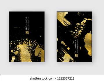 Vector Black and Gold Design Templates set for Brochures, Flyers, Mobile Technologies, Applications, Online Services, Typographic Emblems, Logo, Banners. Golden Abstract Modern Backgro