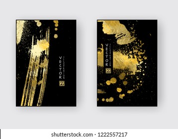 Vector Black and Gold Design Templates set for Brochures, Flyers, Mobile Technologies, Applications, Online Services, Typographic Emblems, Logo, Banners. Golden Abstract Modern Backgro