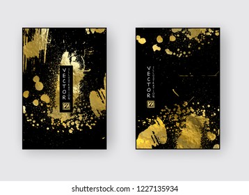 Vector Black and Gold Design Templates set for Brochures, Flyers, Mobile Technologies, Applications, Online Services, Typographic Emblems, Logo, Banners. Golden Abstract Modern Backgro
