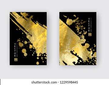 Vector Black and Gold Design Templates set for Brochures, Flyers, Mobile Technologies, Applications, Online Services, Typographic Emblems, Logo, Banners. Golden Abstract Modern Backgro