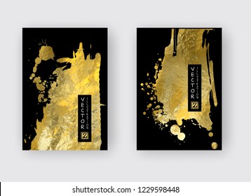 Vector Black and Gold Design Templates set for Brochures, Flyers, Mobile Technologies, Applications, Online Services, Typographic Emblems, Logo, Banners. Golden Abstract Modern Backgro