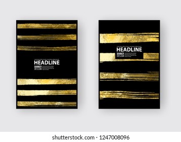 Vector Black and Gold Design Templates for Brochures, Flyers, Mobile Technologies, Applications, Online Services, Typographic Emblems, Logo, Banners and Infographic. Golden Abstract Modern Background.