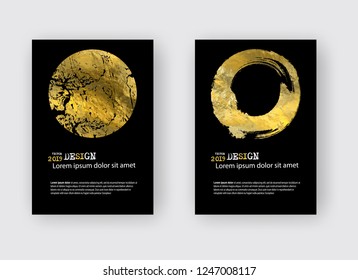 Vector Black and Gold Design Templates for Brochures, Flyers, Mobile Technologies, Applications, Online Services, Typographic Emblems, Logo, Banners and Infographic. Golden Abstract Modern Background.