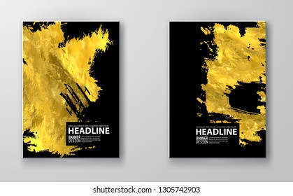 Vector Black and Gold Design Templates set for Brochures, Flyers, Mobile Technologies, Applications, Online Services, Typographic Emblems, Logo, Banners Infographic. Golden Abstract Modern Background.