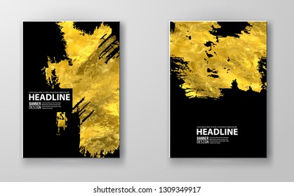 Vector Black and Gold Design Templates set for Brochures, Flyers, Mobile Technologies, Applications, Online Services, Typographic Emblems, Logo, Banners Infographic. Golden Abstract Modern Background.