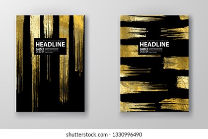 Vector Black and Gold Design Templates for Brochures, Flyers, Mobile Technologies, Applications, Online Services, Typographic Emblems, Logo, Banners and Infographic. Golden Abstract Modern Background.