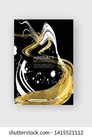 Vector Black and Gold Design Templates for Brochures, Flyers, Mobile Technologies, Applications, Online Services, Typographic Emblems, Logo, Banners. Golden Abstract Modern Background