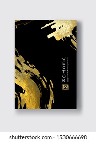 Vector Black and Gold Design Templates for Brochures, Flyers, Mobile Technologies, Applications, Online Services, Typographic Emblems, Logo, Banners and Infographic. Golden Abstract Modern Background.