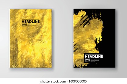 Vector Black and Gold Design Templates set for Brochures, Flyers, Mobile Technologies, Applications, Online Services, Typographic Emblems, Logo, Banners. Golden Abstract Modern Backgro