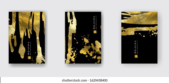 Vector Black and Gold Design Templates set for Brochures, Flyers, Mobile Technologies, Applications, Online Services, Typographic Emblems, Logo, Banners. Golden Abstract Modern Backgro