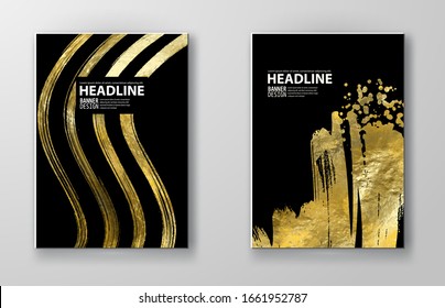 Vector Black and Gold Design Templates for Brochures, Flyers, Mobile Technologies, Applications, Online Services, Typographic Emblems, Logo, Banners and Infographic. Golden Abstract Modern Background.