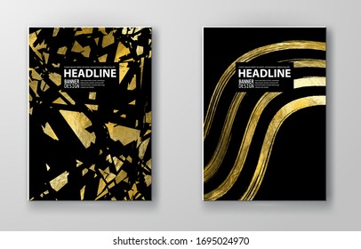 Plantillas de diseño en blanco y negro vectorial para folletos, volantes, tecnologías móviles, aplicaciones, servicios en línea, emblemas tipográficos, logotipos, banners e infográficos. Fondo De Oro Abstracto Moderno.