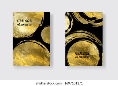 Schwarze und goldene Designvorlagen für Vektorillustration für Broschüren, Flyer, Mobiltechnologie, Anwendungen, Online-Dienste, typografische Embleme, Logos, Banner und Infografiken. Goldener abstrakter Hintergrund.