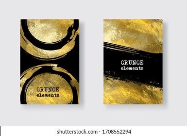 Vector Black and Gold Design Templates set for Brochures, Flyers, Mobile Technologies, Applications, Online Services, Typographic Emblems, Logo, Banners and Infographic. Golden Abstract Background.