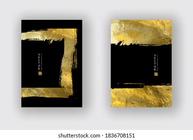 Vector Black and Gold Design Templates set for Brochures, Flyers, Mobile Technologies, Applications, Online Services, Typographic Emblems, Logo, Banners. Golden Abstract Modern Backgro