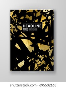 Vector Black and Gold Design Templates for Brochures, Flyers, Mobile Technologies, Applications, Online Services, Typographic Emblems, Logo, Banners and Infographic. Golden Abstract Modern Background.