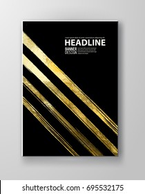 Vector Black and Gold Design Templates for Brochures, Flyers, Mobile Technologies, Applications, Online Services, Typographic Emblems, Logo, Banners and Infographic. Golden Abstract Modern Background.