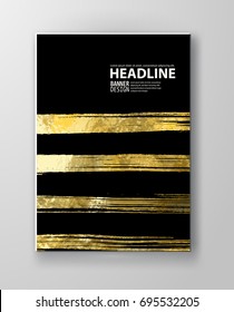 Plantillas de diseño en negro y oro para folletos, volantes, tecnologías móviles, aplicaciones, servicios en línea, emblemas tipográficos, logotipos, banners e infográficos. Fondo De Oro Abstracto Moderno.