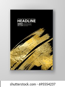 Vector Black and Gold Design Templates for Brochures, Flyers, Mobile Technologies, Applications, Online Services, Typographic Emblems, Logo, Banners and Infographic. Golden Abstract Modern Background.