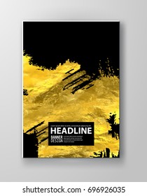 Vector Black and Gold Design Templates for Brochures, Flyers, Mobile Technologies, Applications, Online Services, Typographic Emblems, Logo, Banners and Infographic. Golden Abstract Modern Background.