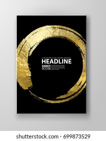 Vector Black and Gold Design Templates for Brochures, Flyers, Mobile Technologies, Applications, Online Services, Typographic Emblems, Logo, Banners and Infographic. Golden Abstract Modern Background.
