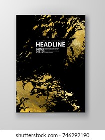 Vector Black and Gold Design Templates for Brochures, Flyers, Mobile Technologies, Applications, Online Services, Typographic Emblems, Logo, Banners and Infographic. Golden Abstract Modern Background.