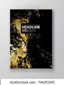 Vector Black and Gold Design Templates for Brochures, Flyers, Mobile Technologies, Applications, Online Services, Typographic Emblems, Logo, Banners and Infographic. Golden Abstract Modern Background.