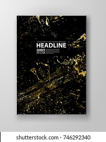 Vector Black and Gold Design Templates for Brochures, Flyers, Mobile Technologies, Applications, Online Services, Typographic Emblems, Logo, Banners and Infographic. Golden Abstract Modern Background.