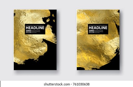 Vector Black and Gold Design Templates for Brochures, Flyers, Mobile Technologies, Applications, Online Services, Typographic Emblems, Logo, Banners and Infographic. Golden Abstract Modern Background.