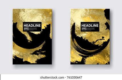Vector Black and Gold Design Templates for Brochures, Flyers, Mobile Technologies, Applications, Online Services, Typographic Emblems, Logo, Banners and Infographic. Golden Abstract Modern Background.