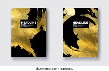 Vector Black and Gold Design Templates for Brochures, Flyers, Mobile Technologies, Applications, Online Services, Typographic Emblems, Logo, Banners and Infographic. Golden Abstract Modern Background.