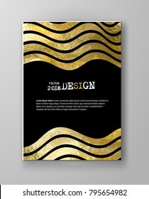 Vector Black and Gold Design Templates for Brochures, Flyers, Mobile Technologies, Applications, Online Services, Typographic Emblems, Logo, Banners and Infographic. Golden Abstract Modern Background.