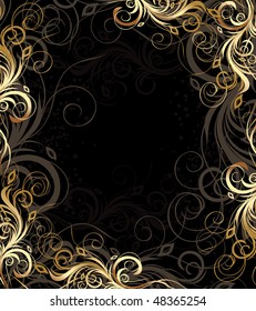 Vector black and gold floral background with pattern