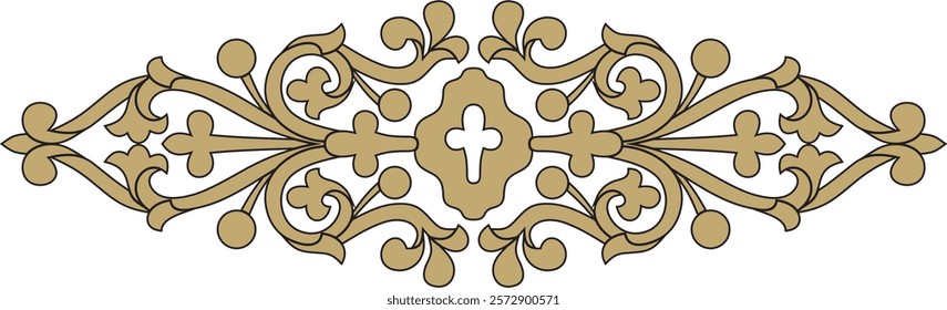 Vector black and gold gothic ornament. Medieval European drawing. Classic pattern of the Germans, Angles, Saxons, Franks.
