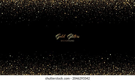 Vector black and gold luxury frame Abstract black background with gold glitter confetti. Luxury festive background.
